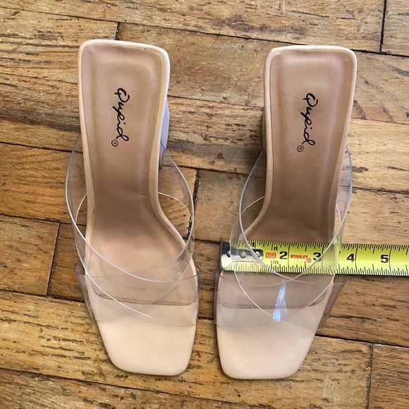 Qupid Nude Block Heel with Clear Criss Cross Straps - Picture 4 of 10